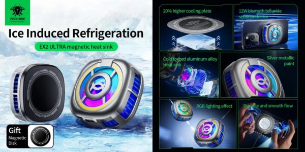Plextone EX2 Ultra GameBuyBD Plextone EX2 Ultra RGB Magnetic Radiator Phone Cooler